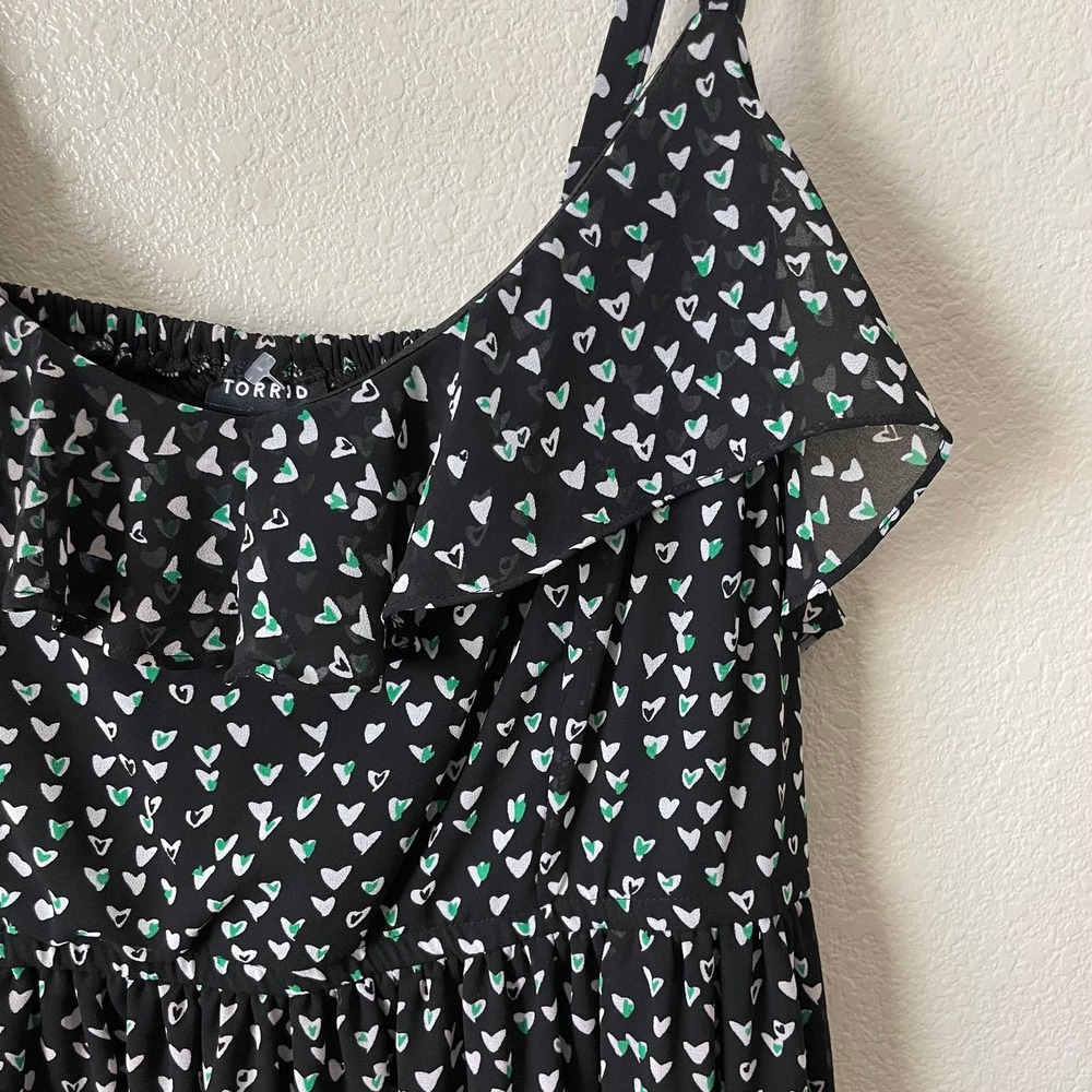 Torrid Mini Dress Size 1X Black White Ditsy Heart Chiffon Ruffle Sleeveless NEW - Picture 7 of 14